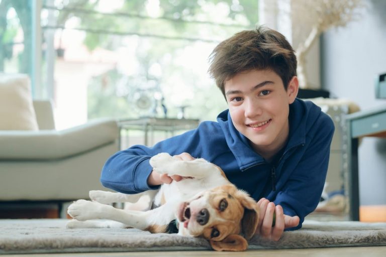 the-boy-with-baby-dog-kids-play-with-puppy